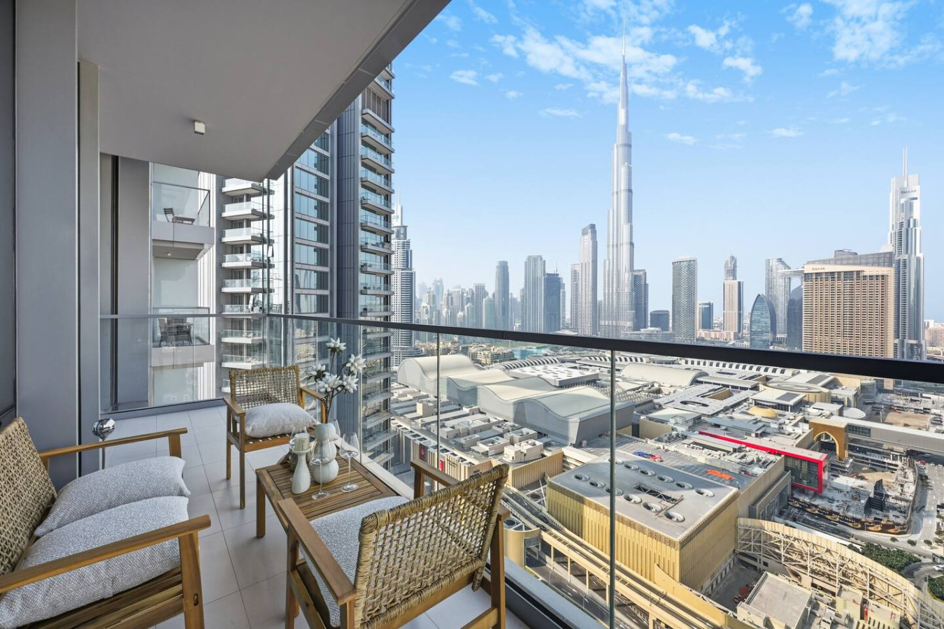Balcony overlooking Burj Khalifa at a WiseStay managed residence
